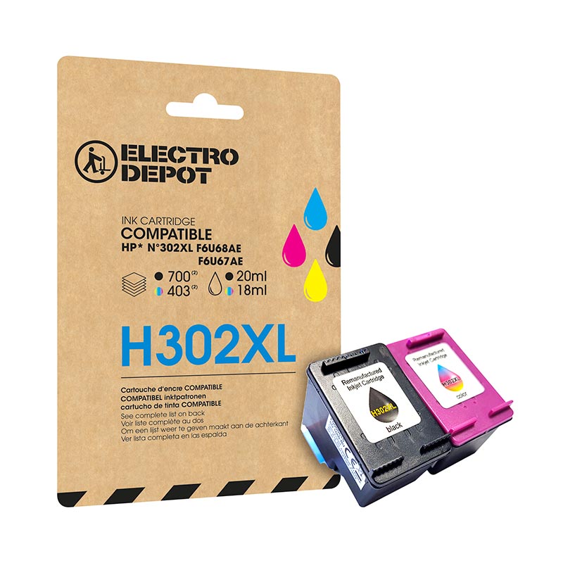 Cartouche D'encre Electro Depot Compatible Hp H 302 Xl Noir Et Couleurs Bon état -  reconditionné disponible sur Electro Depot